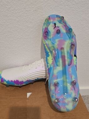 Puma King White Soccer Cleats with Multicolor Tie-Dye Sole